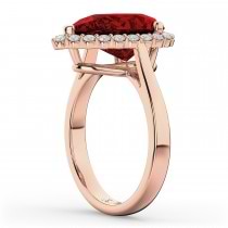 Pear Cut Halo Garnet & Diamond Engagement Ring 14K Rose Gold 6.24ct