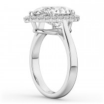 Pear Cut Halo Moissanite & Diamond Engagement Ring 14K White Gold 5.44ct