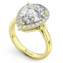 Pear Cut Halo Moissanite & Diamond Engagement Ring 14K Yellow Gold 5.44ct