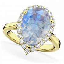 Pear Cut Halo Moonstone & Diamond Engagement Ring 14K Yellow Gold 4.69ct