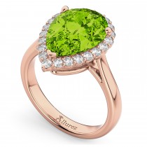 Pear Cut Halo Peridot & Diamond Engagement Ring 14K Rose Gold 5.19ct