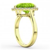 Pear Cut Halo Peridot & Diamond Engagement Ring 14K Yellow Gold 5.19ct