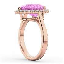 Pear Cut Halo Pink Sapphire & Diamond Engagement Ring 14K Rose Gold 8.34ct