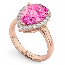 Pear Cut Halo Pink Tourmaline & Diamond Engagement Ring 14K Rose Gold 7.19ct