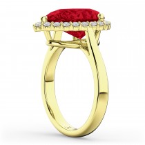 Pear Cut Halo Ruby & Diamond Engagement Ring 14K Yellow Gold 8.34ct