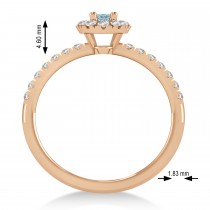 Oval Aquamarine & Diamond Halo Engagement Ring 14k Rose Gold (0.60ct)