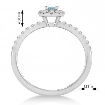 Oval Aquamarine & Diamond Halo Engagement Ring 14k White Gold (0.60ct)