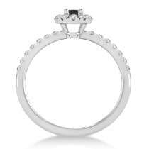 Oval Black & White Diamond Halo Engagement Ring 14k White Gold (0.60ct)