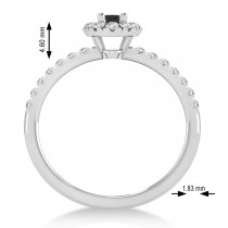 Oval Black & White Diamond Halo Engagement Ring 14k White Gold (0.60ct)