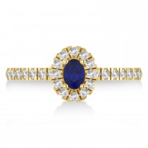 Oval Blue Sapphire & Diamond Halo Engagement Ring 14k Yellow Gold (0.60ct)