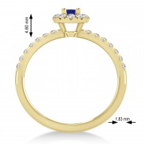 Oval Blue Sapphire & Diamond Halo Engagement Ring 14k Yellow Gold (0.60ct)