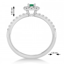 Oval Emerald & Diamond Halo Engagement Ring 14k White Gold (0.60ct)