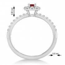 Oval Ruby & Diamond Halo Engagement Ring 14k White Gold (0.60ct)