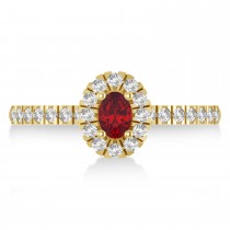 Oval Ruby & Diamond Halo Engagement Ring 14k Yellow Gold (0.60ct)