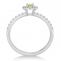 Oval Yellow & White Diamond Halo Engagement Ring 14k White Gold (0.60ct)