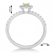 Oval Yellow & White Diamond Halo Engagement Ring 14k White Gold (0.60ct)
