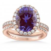 Lab Alexandrite & Diamonds Oval-Cut Halo Bridal Set 14K Rose Gold (3.18ct)