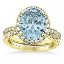 Aquamarine & Diamonds Oval-Cut Halo Bridal Set 14K Yellow Gold (3.03ct)
