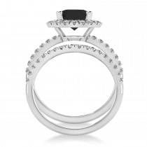 Black & White Diamonds Oval-Cut Halo Bridal Set 14K White Gold (3.78ct)