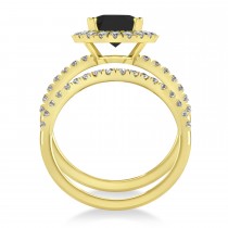 Black & White Diamonds Oval-Cut Halo Bridal Set 14K Yellow Gold (3.78ct)
