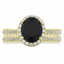 Black & White Diamonds Oval-Cut Halo Bridal Set 14K Yellow Gold (3.78ct)