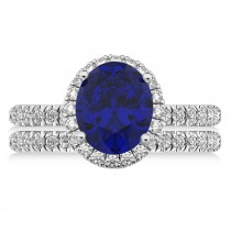 Blue Sapphire & Diamonds Oval-Cut Halo Bridal Set 14K White Gold (3.93ct)