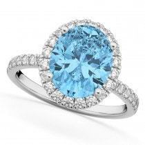 Blue Topaz & Diamonds Oval-Cut Halo Bridal Set 14K White Gold (4.28ct)