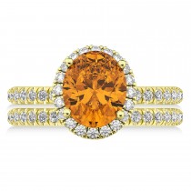 Citrine & Diamonds Oval-Cut Halo Bridal Set 14K Yellow Gold (3.18ct)