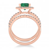 Emerald & Diamonds Oval-Cut Halo Bridal Set 14K Rose Gold (3.38ct)