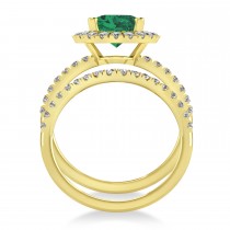 Emerald & Diamonds Oval-Cut Halo Bridal Set 14K Yellow Gold (3.38ct)
