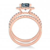 Gray Spinel & Diamonds Oval-Cut Halo Bridal Set 14K Rose Gold (3.58ct)
