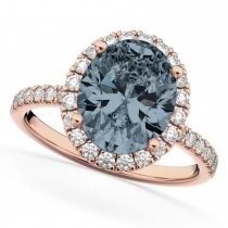 Gray Spinel & Diamonds Oval-Cut Halo Bridal Set 14K Rose Gold (3.58ct)