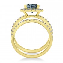 Gray Spinel & Diamonds Oval-Cut Halo Bridal Set 14K Yellow Gold (3.58ct)