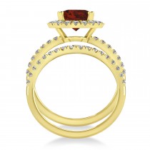Garnet & Diamonds Oval-Cut Halo Bridal Set 14K Yellow Gold (3.58ct)