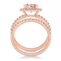 Morganite & Diamonds Oval-Cut Halo Bridal Set 14K Rose Gold (3.08ct)