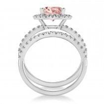 Morganite & Diamonds Oval-Cut Halo Bridal Set 14K White Gold (3.08ct)