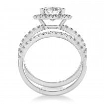 Moissanite & Diamonds Oval-Cut Halo Bridal Set 14K White Gold (3.50ct)