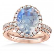 Moonstone & Diamonds Oval-Cut Halo Bridal Set 14K Rose Gold (3.58ct)