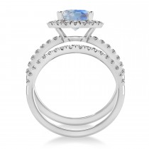 Moonstone & Diamonds Oval-Cut Halo Bridal Set 14K White Gold (3.58ct)