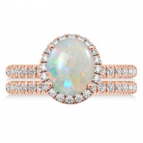 Opal & Diamonds Oval-Cut Halo Bridal Set 14K Rose Gold (2.43ct)