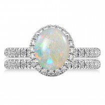 Opal & Diamonds Oval-Cut Halo Bridal Set 14K White Gold (2.43ct)