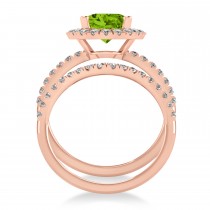 Peridot & Diamonds Oval-Cut Halo Bridal Set 14K Rose Gold (3.28ct)