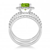 Peridot & Diamonds Oval-Cut Halo Bridal Set 14K White Gold (3.28ct)