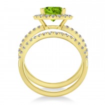 Peridot & Diamonds Oval-Cut Halo Bridal Set 14K Yellow Gold (3.28ct)