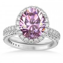 Pink Moissanite & Diamonds Oval-Cut Halo Bridal Set 14K White Gold (3.50ct)