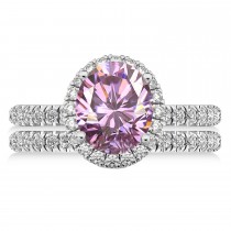 Pink Moissanite & Diamonds Oval-Cut Halo Bridal Set 14K White Gold (3.50ct)