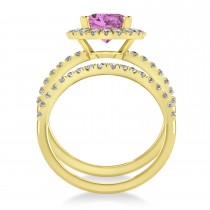 Pink Sapphire & Diamonds Oval-Cut Halo Bridal Set 14K Yellow Gold (3.93ct)