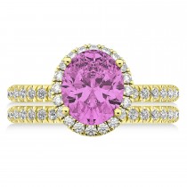 Pink Sapphire & Diamonds Oval-Cut Halo Bridal Set 14K Yellow Gold (3.93ct)