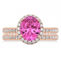 Pink Tourmaline & Diamonds Oval-Cut Halo Bridal Set 14K Rose Gold (3.68ct)