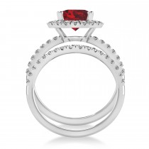 Ruby & Diamonds Oval-Cut Halo Bridal Set 14K White Gold (3.93ct)